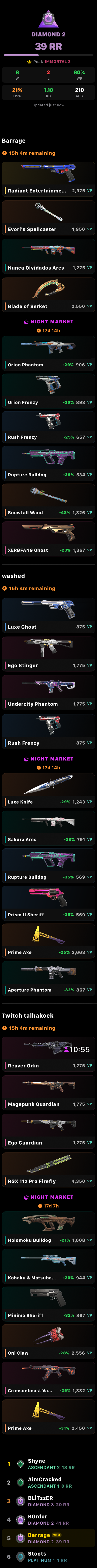 watchOS app — Rank, Daily Store, Night Market, Multi-Account, Friends Leaderboard continuous scroll