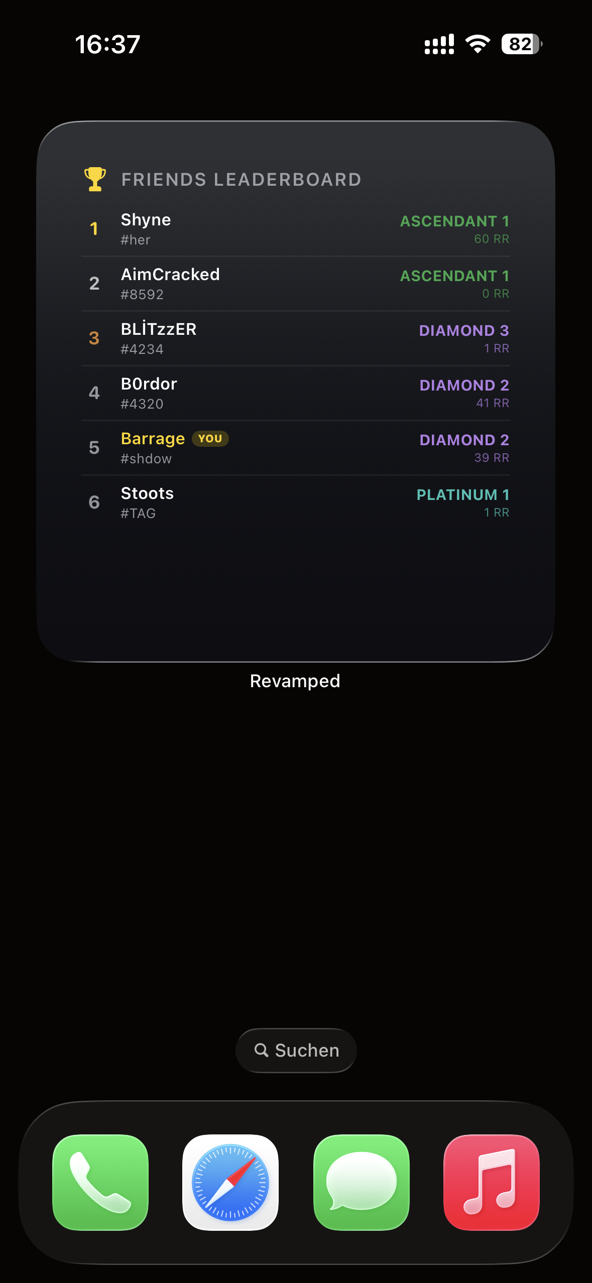 Friends Leaderboard Widget — Ranked list of friends with competitive rank